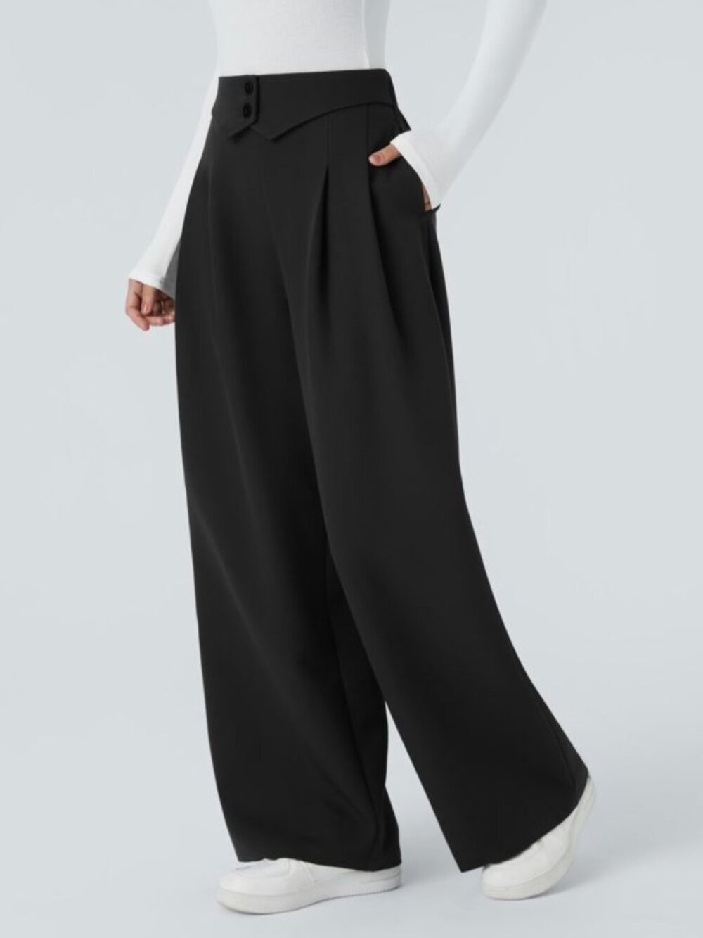 NWT Halara Black Wide Leg Trousers with Decorative Button Super Comfy Size M